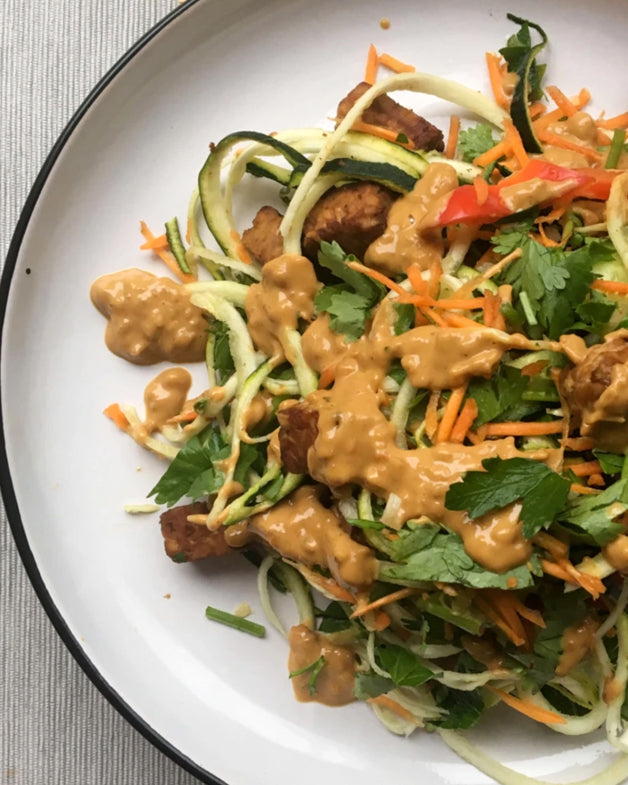 Baked Tempeh with Crunchy Peanut Sauce